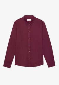 Chemise à manches longues en bordeaux profond, en coton avec une texture lisse. Dotée d'un col classique et d'un devant à boutons.