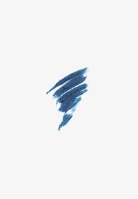 Blue cosmetic pencil stroke on a white background. The texture is smooth with varying thickness, showing vibrant blue pigment and subtle shimmer.