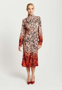 Liquorish ZEBRA PRINT WITH HIGH NECK AND DRAPED WAIST - Day dress - red