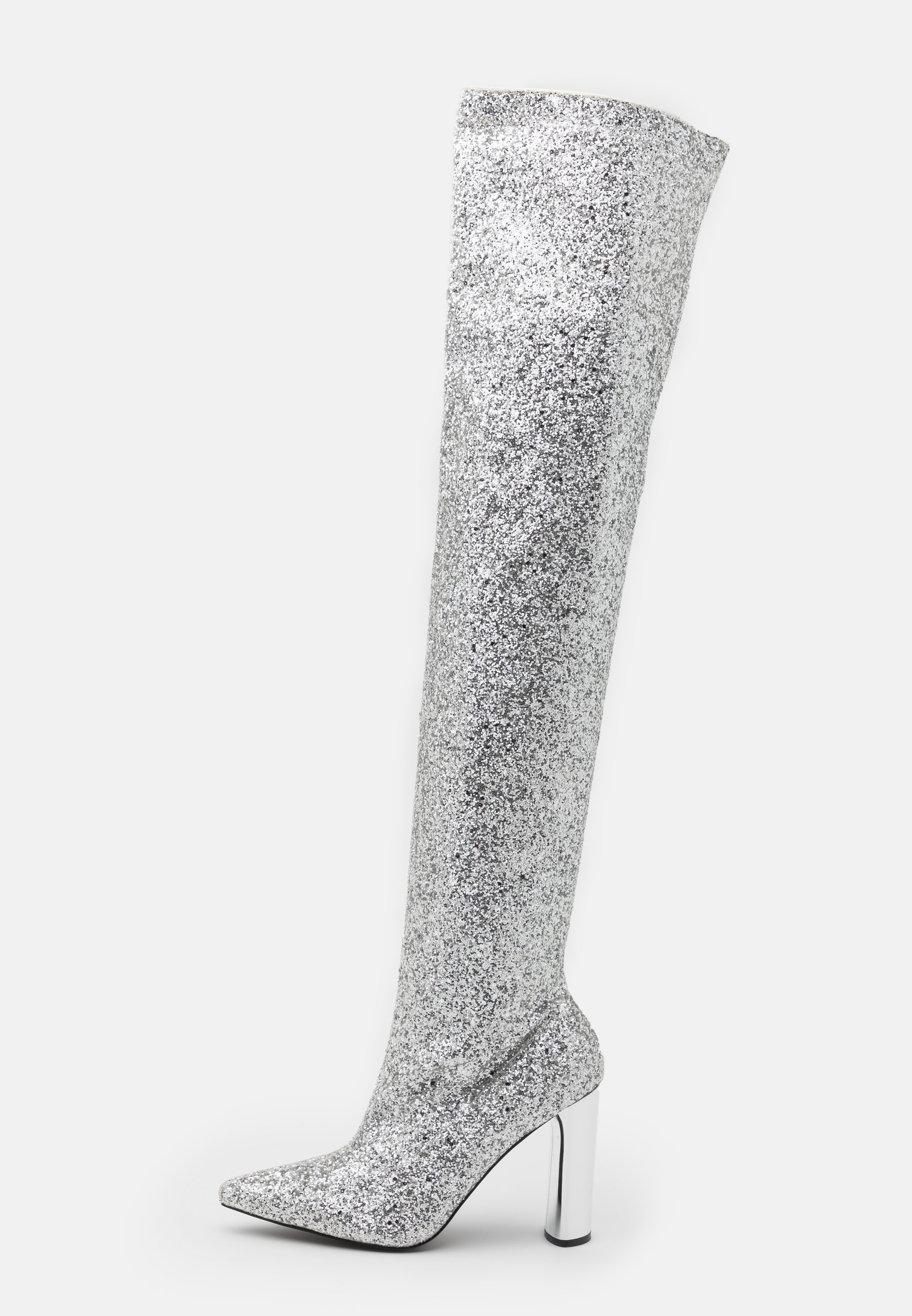 silver high heel boots