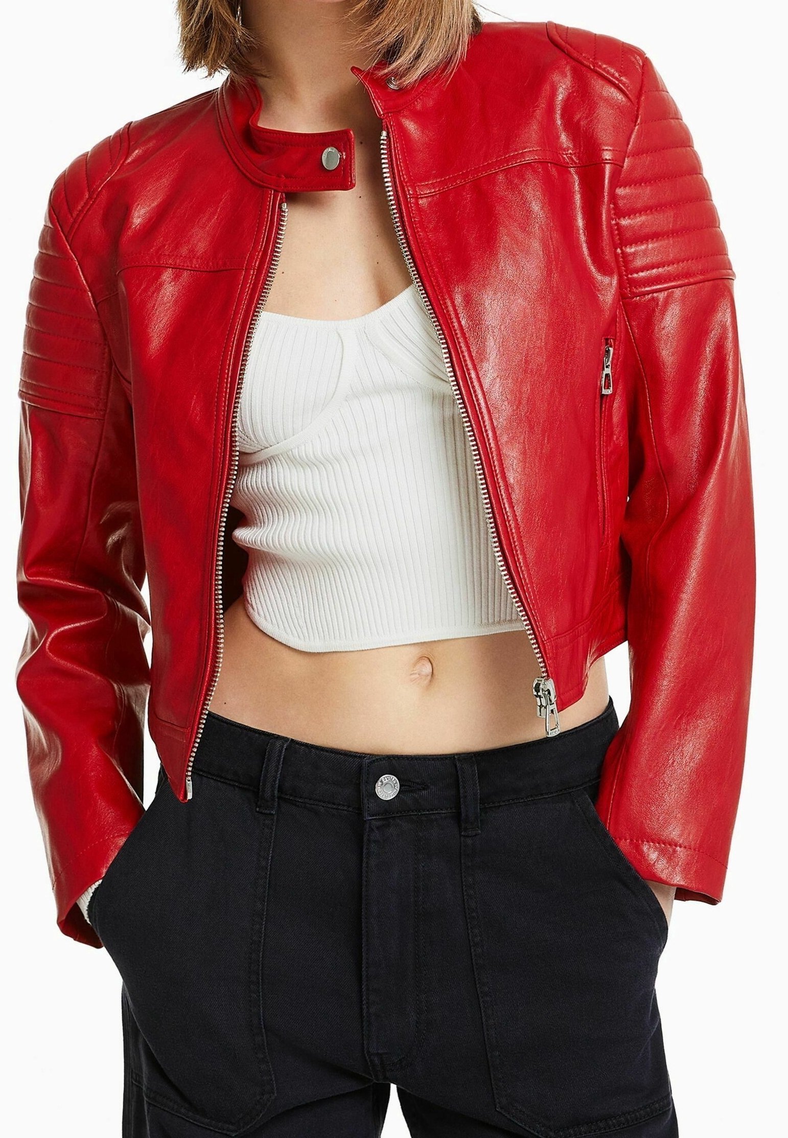 Bershka Faux leather jacket - red - (Pre-owned) - Zalando.ie