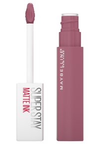 Rouge à lèvres liquide mat dans une couleur mauve douce. Le tube présente une finition rose brillante avec des accents blancs ; l'applicateur a une forme en pied de biche.