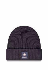 Dunkelviolette Strickmütze mit umgeschlagenem Bund. Verfügt über ein quadratisches Patch mit einem Stern und "Dallas Cowboys" in weißen Buchstaben.