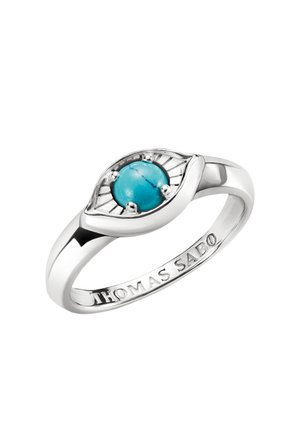 Silberner Thomas Sabo Ring mit einem augenförmigen Design und einem runden Türkisstein in der Mitte.