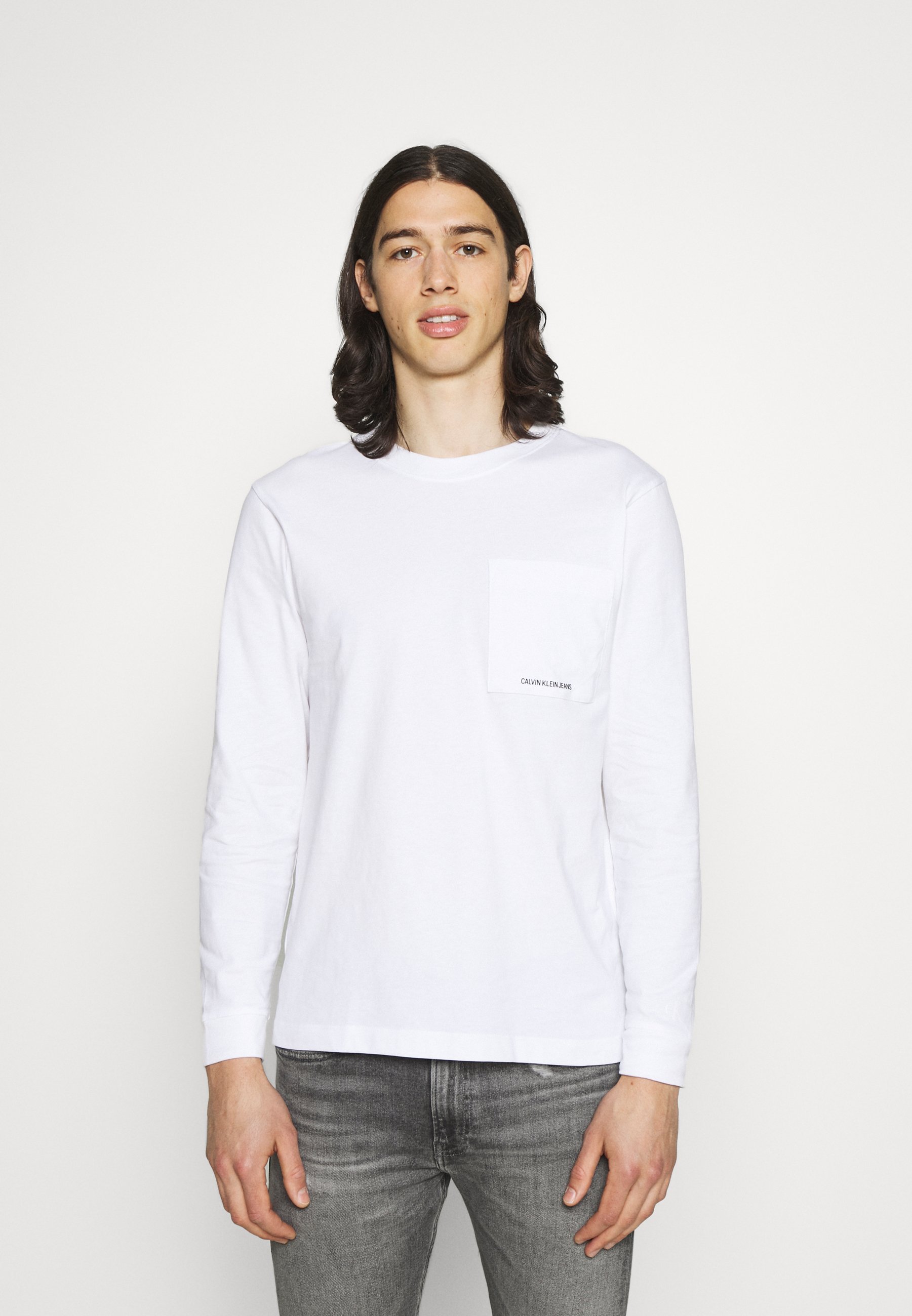 Calvin Klein Jeans MICRO BRANDING POCKET TEE - Maglietta a manica lunga -  white/bianco - Zalando.it