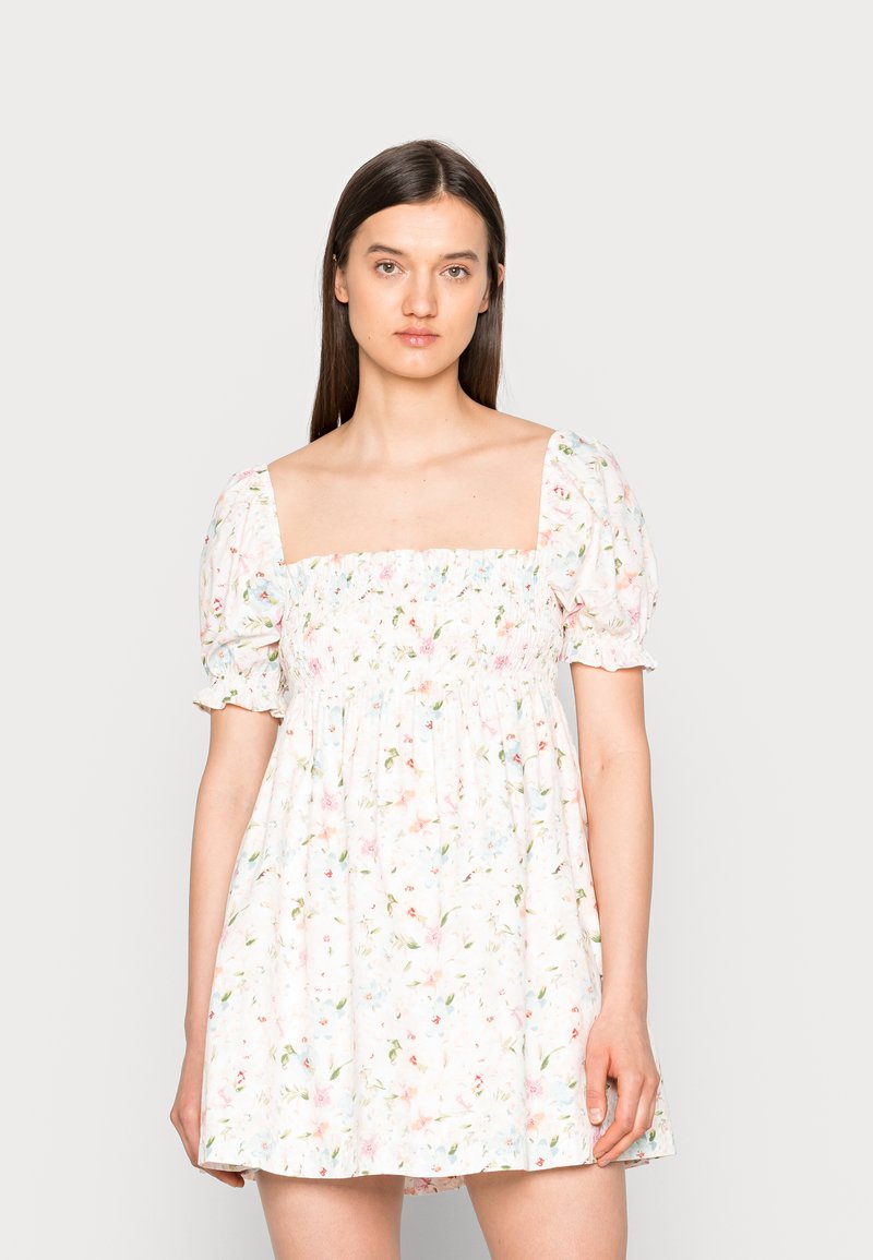 Abercrombie & Fitch PUFF SLEEVE BODICE Freizeitkleid pink pattern