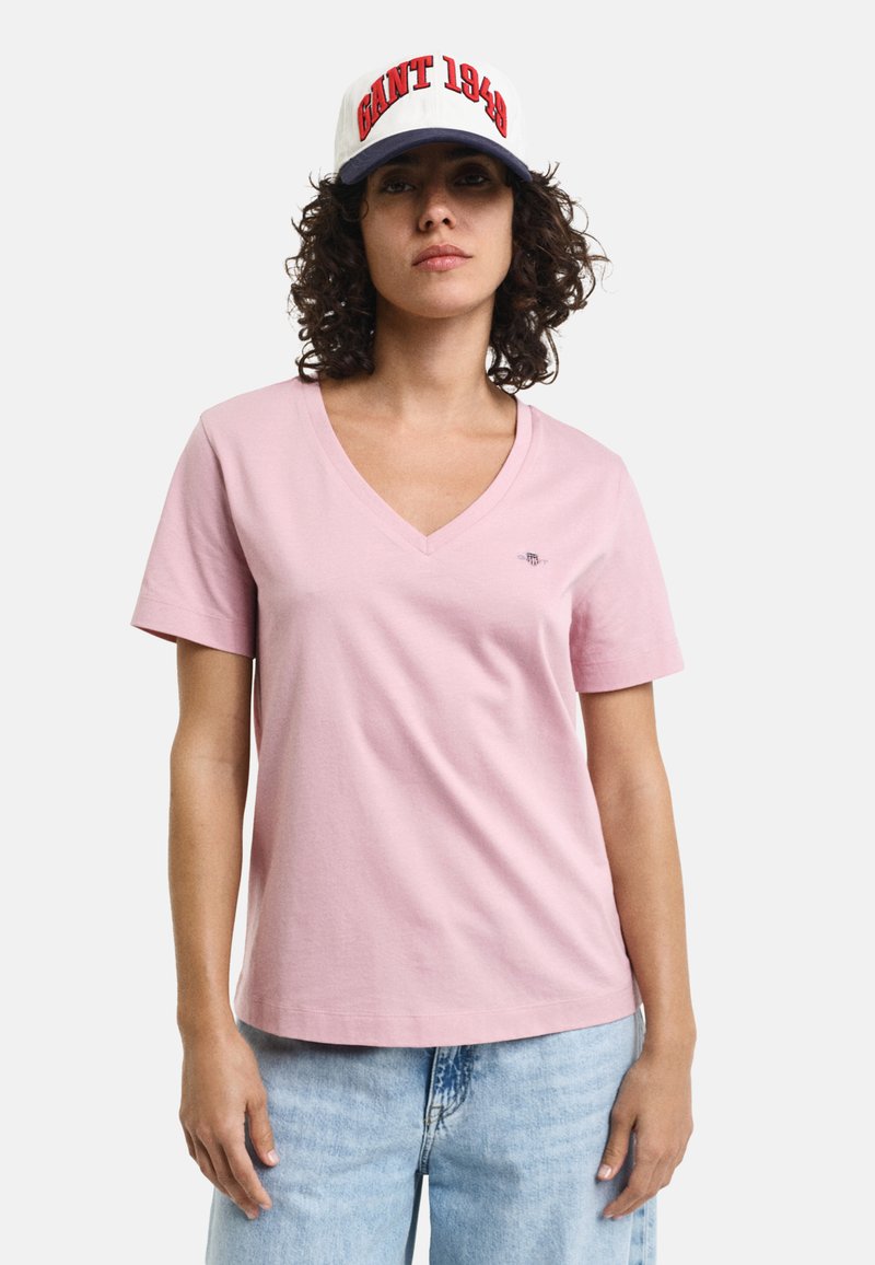 GANT SHIELD V-NECK - Navadna majica - dusty pink