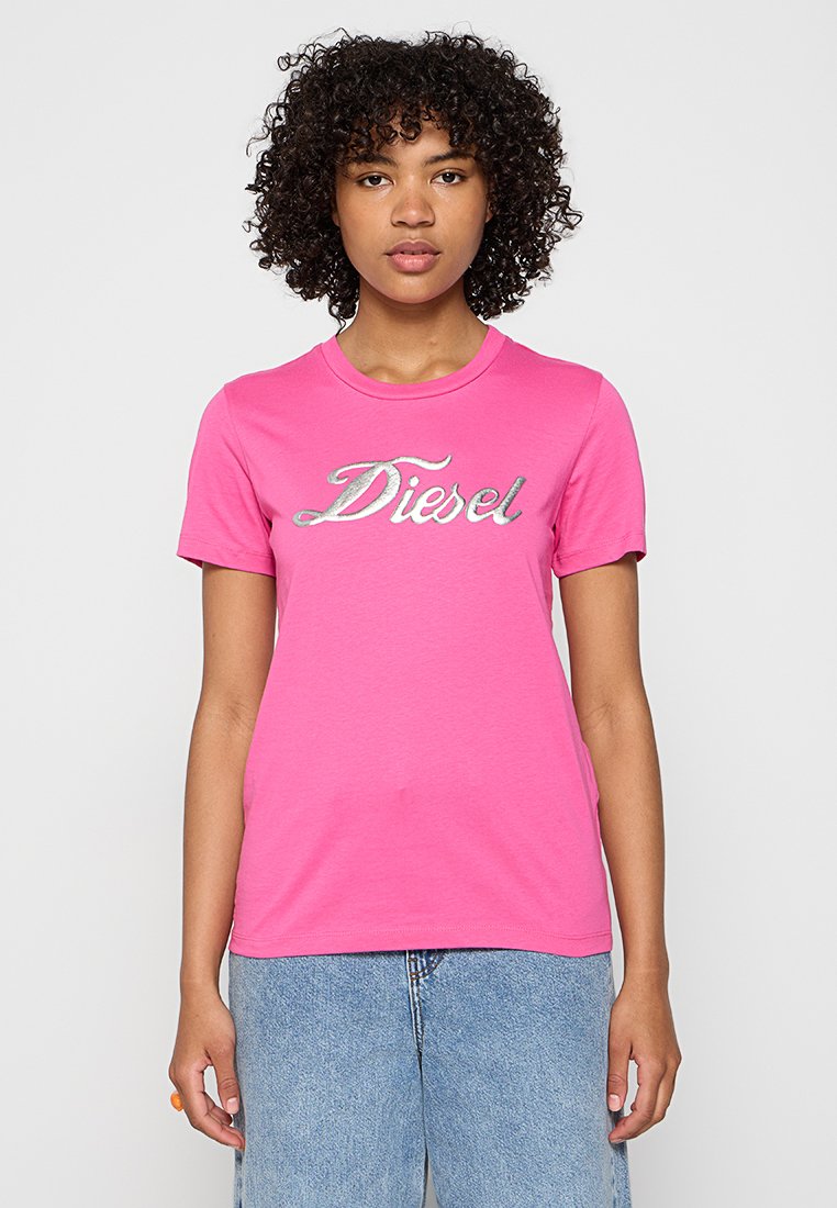 Diesel T-shirt print donkerroze