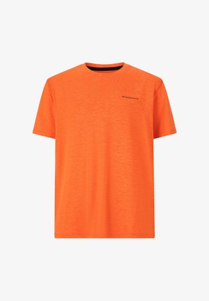 Orange kortärmad t-shirt i en texturerad tyg, med rund halsringning och en svart "ENDURANCE"-logotyp på framsidan.