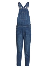 Jeansoverall i en djupblå färg med justerbara axelremmar, framficka och sidoknappsdetaljer. Slim fit med avsmalnande ben.