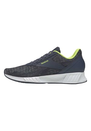 Zapatillas de running Reebok en gris oscuro con detalles en verde, con parte superior texturizada, media suela blanca acolchada y suela exterior de goma flexible.