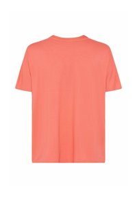 Short-sleeve, crew-neck t-shirt in coral color, made of soft cotton, featuring a relaxed fit and plain back without additional details.