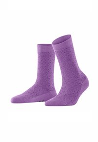 Lila Baumwollsocken mit strukturiertem Wabenmuster, gerippten Bündchen sowie verstärkten Zehen und Fersen für Langlebigkeit.