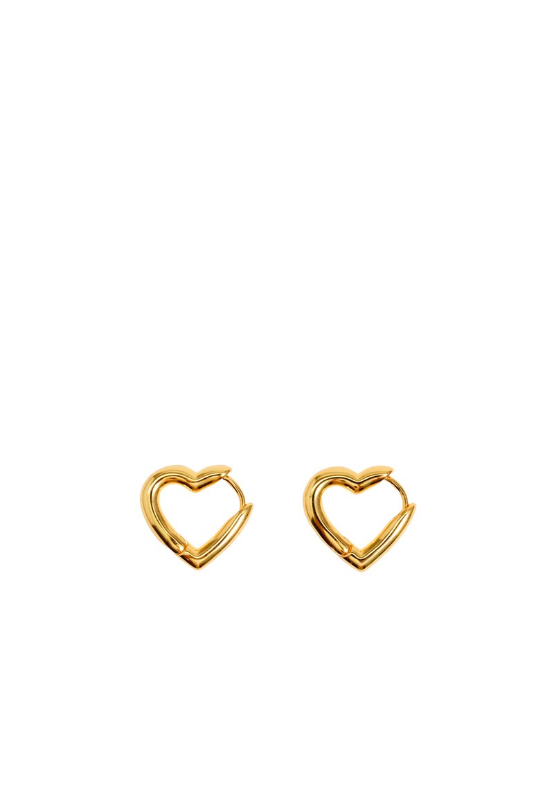 Pendientes en forma de corazón dorado con un acabado suave y pulido y un diseño abierto, que presentan acentos puntiagudos que aumentan el interés visual.
