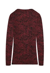 Langärmeliges Oberteil in Rot und Schwarz mit Zebramuster. Hergestellt aus weichem Stoff, mit rundem Ausschnitt und enganliegenden Ärmeln.
