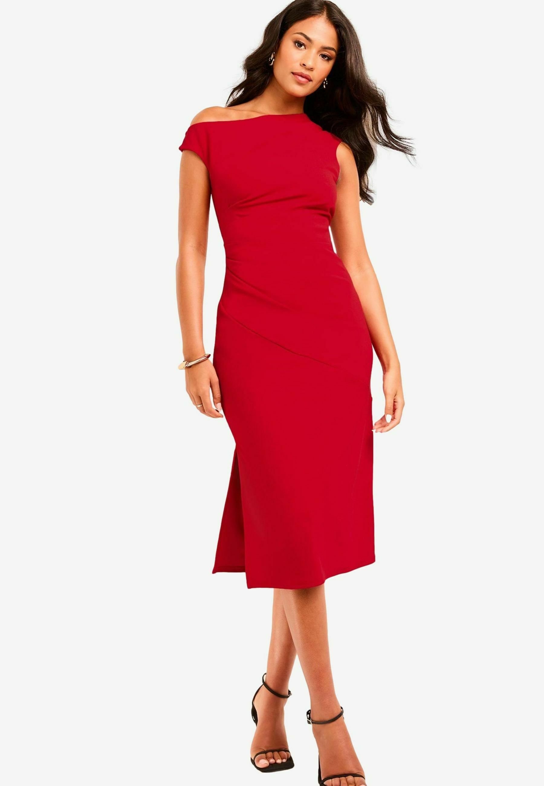 open lace back dress Eboni One Shoulder Bodycon Ruched Midi Dress main image 0