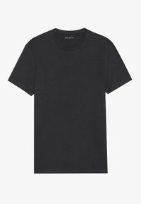 Black cotton t-shirt with a crew neckline, short sleeves, and a straight hem. Features plain design, no patterns or embellishments.