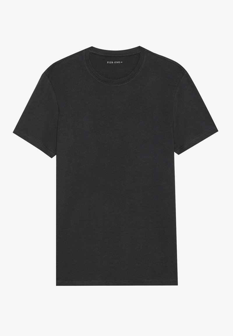 T-shirt en coton noir avec un col rond, des manches courtes et un ourlet droit. Présente un design sobre, sans motifs ni ornements.