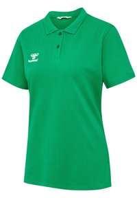 Grön polo skjorta av andningsbart tyg, med krage, två knappar och en logotyp på vänster bröst. Korta ärmar med en klassisk passform.