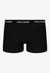 Boxer-briefs noirs en matière lisse. Dotés d'une ceinture noire avec la marque "PEGADOR" en lettres grises.