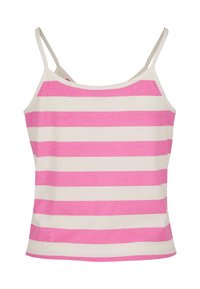 Schouderbandjes cami-top, met afwisselend roze en witte horizontale strepen, gemaakt van een zachte katoenmix stof met een relaxte pasvorm.