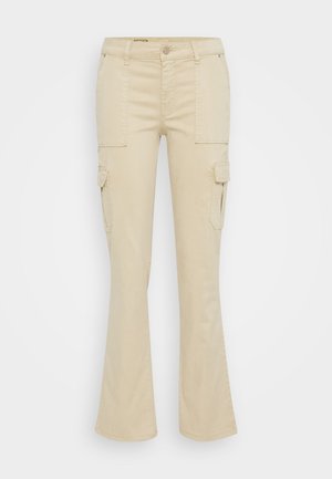 Beige cargobukser med utsvingt bendesign, laget av bomullstwill. Har to sidelommer og glidelås med knappelukking.