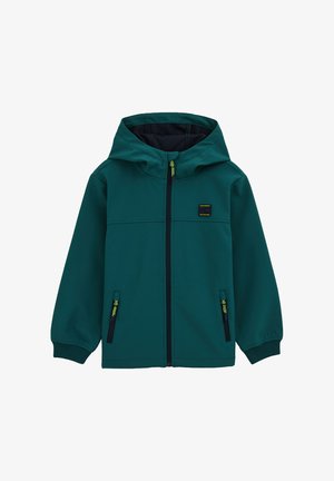 Jopica v tirkizni barvi s kapuco, sprednjo zadrgo in dvema stranskima žepoma. Ima kontrastno temno zadrgo in dekorativne šive na manšetah.