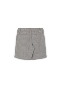 Shorts a righe grigie con vita elastica, due tasche posteriori con chiusura a bottone e vestibilità comoda. Tessuto testurizzato.
