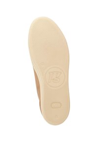 Beige kummivabriku välispind, millel on tekstureeritud pind koos haardepinnaga ja keskel ringikujuline logo, suurus 43 märgitud üleval.