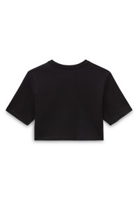 Camiseta negra recortada hecha de algodón suave. Presenta mangas cortas, un escote redondo y un diseño minimalista sin adornos.