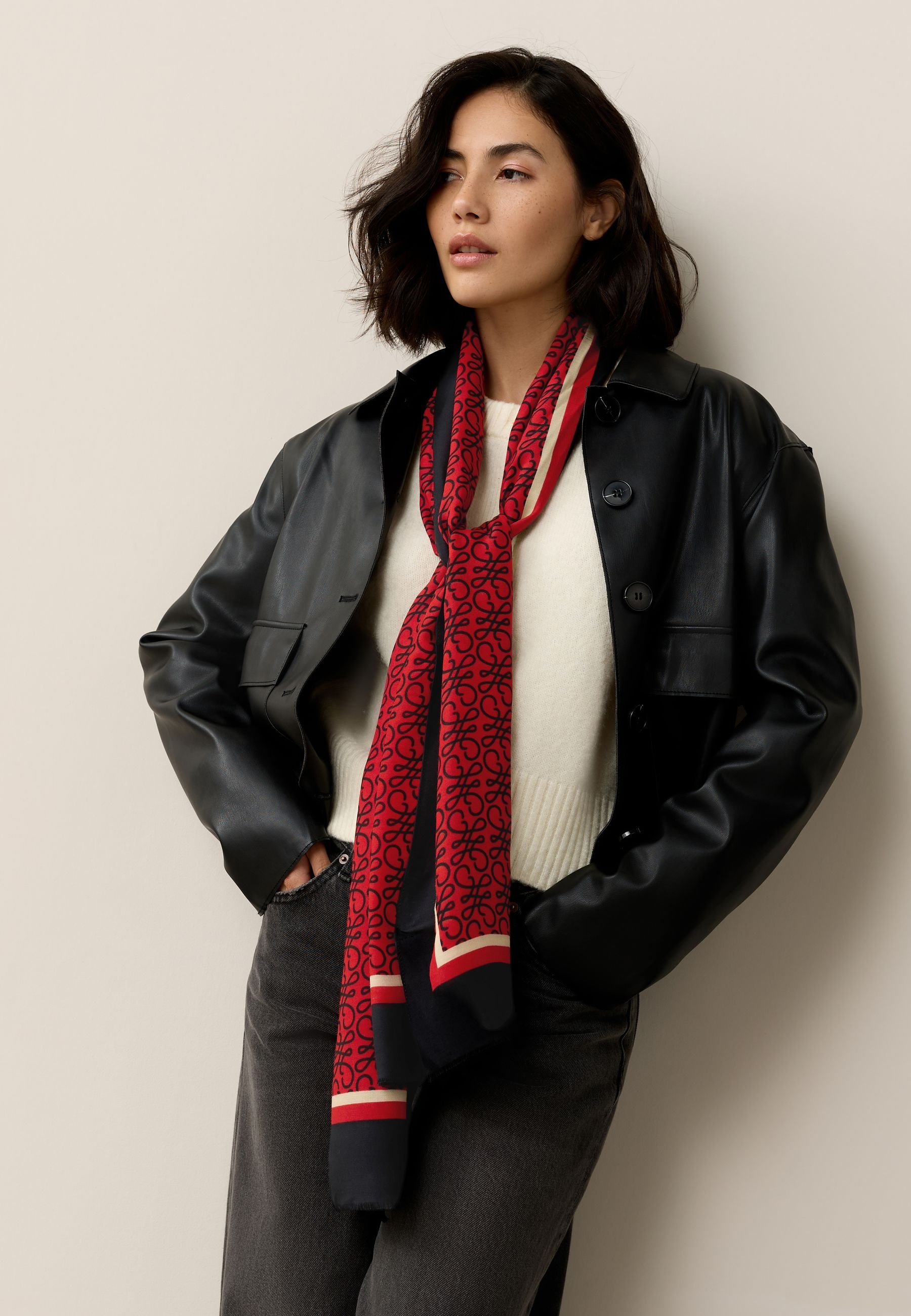 Central Chic Women's Large Red Polka Dot Scarf In Silky Chiffon Fabric