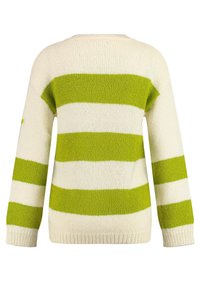 Maglione lavorato a maglia a righe crema e verde lime, con collo rotondo e maniche lunghe. Tessuto strutturato, design dalla vestibilità rilassata.