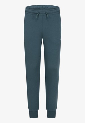 Pantalon de jogging bleu sarcelle foncé avec taille élastique, cordon et chevilles resserrées, présenté de face sur un fond uni.