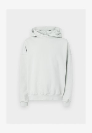 Lichtgrijze hoodie, gemaakt van zachte stof, met een voorzak in kangoeroestijl, ribgebreide manchetten en een relaxte pasvorm met een trekkoord in de capuchon.