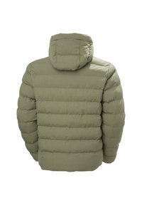 Doudoune en vert olive, avec un design matelassé, une capuche et une finition douce et texturée. Conçue pour la chaleur et le confort.