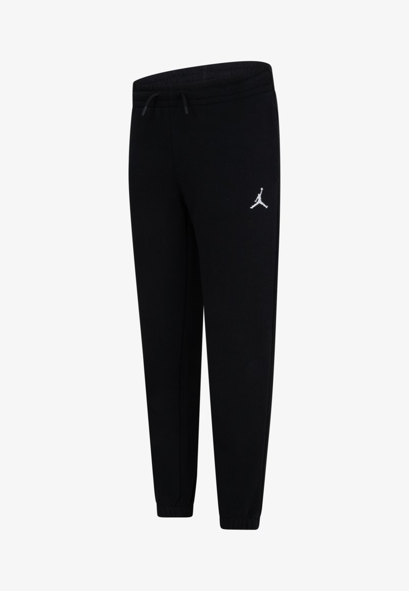 Melni sporta bikses no mīksta auduma, ar elastīgu jostu un aprocēm, kā arī ar baltu izšūtu logotipu uz kreisā augšstilba.