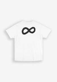 Biała koszulka z krótkim rękawem z czarnym graficznym symbolem nieskończoności umieszczonym na środku pleców. Wykonana z bawełny o gładkiej fakturze.