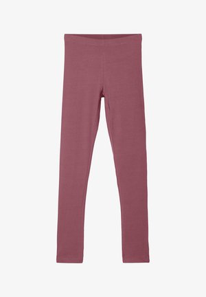 Bordeauxfarbene Leggings aus weichem, dehnbarem Material. Sie verfügen über einen nahtlosen Bund und eine glatte Textur, mit einer schmalen Passform.