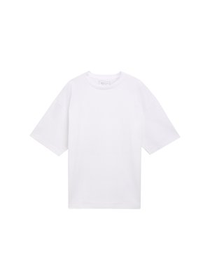 White short-sleeve T-shirt made of cotton. Relaxed fit with a crew neckline. Smooth texture and no visible patterns or accents.