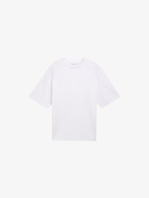 Witte T-shirt met korte mouwen van katoen. Ontspannen pasvorm met een ronde hals. Glad materiaal zonder zichtbare patronen of accenten.