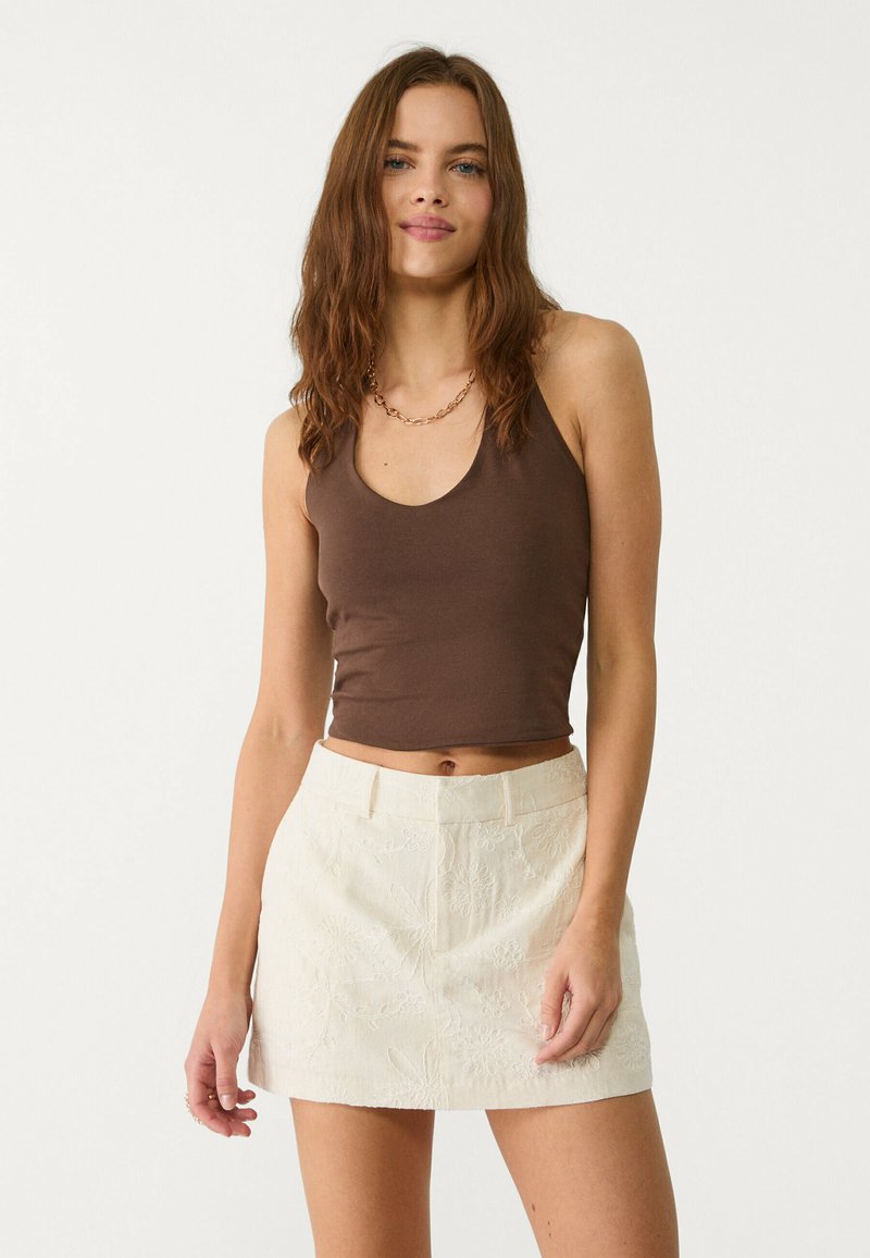 Stradivarius - EMBROIDERED  - Minijupe - stone, Agrandir