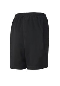 Shorts sportivi neri con cintura elastica, caratterizzati da lati testurizzati e una finitura in tessuto liscia. Senza logo o motivi visibili.