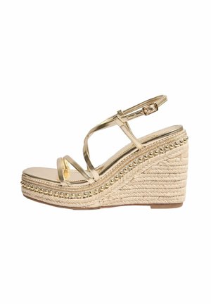 WIDE FIT - STRAPPY MULTI STRAP BEADED - Sandali con zeppa - gold