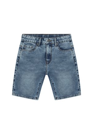 Szorty dżinsowe w jasnym niebieskim odcieniu o prostym kroju. Posiadają pięć kieszeni, zapięcie na guzik oraz delikatne przetarcia dodające tekstury.