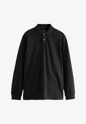 Czarna, długozasłonowa koszulka polo z bawełny, z klasycznym kołnierzykiem i dwoma guzikami, z małym logo na lewej piersi.