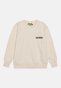 Sudadera crema de manga larga, con puños y dobladillo acanalados. Presenta el logotipo bordado "BARROW" en negro en el lado izquierdo del pecho. Textura suave.
