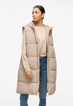 VILA VIMARIA LONG PUFFER VEST - Waistcoat - humus