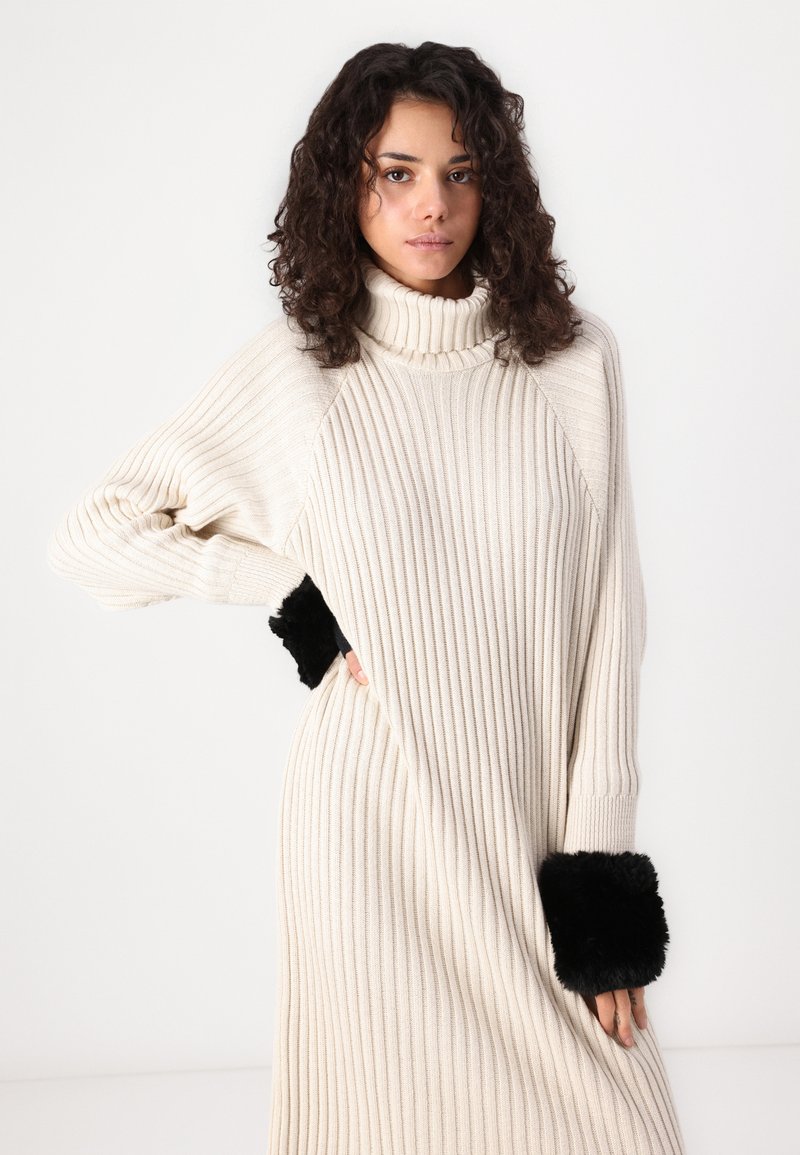 white christmas dresses Oatmeal Roll Neck Knitted Mini Dress – AX Paris main image 0
