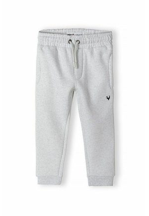 Pantalones de chándal de algodón gris con cintura elástica y cordón. Cuenta con dos bolsillos laterales y un pequeño logo de ciervo negro en el muslo izquierdo.