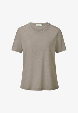 Grijze korte mouwen T-shirt gemaakt van zachte, lichte stof. Heeft een klassieke ronde halslijn en een relaxte pasvorm. Gladde textuur.